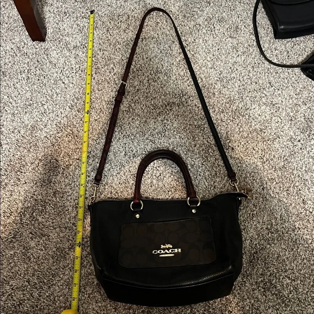 Coach Exotic Mini Emma Satchel Top Handle Python Accent Black Brown Leather Bag